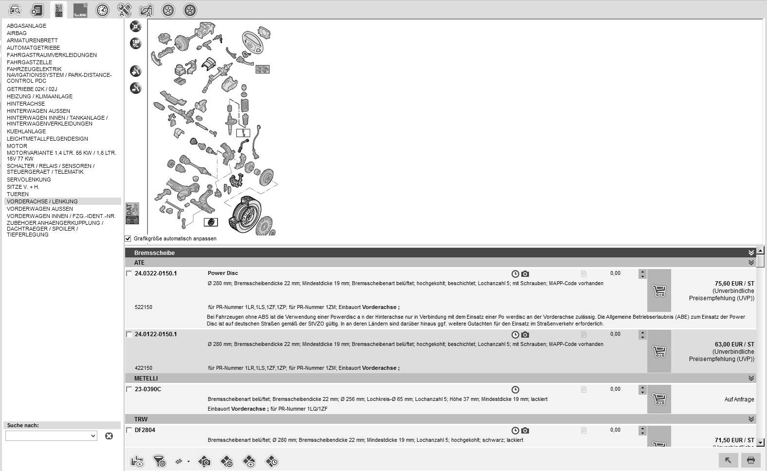 Screenshot DAT Grafische TeileIdentifikation (GTI)