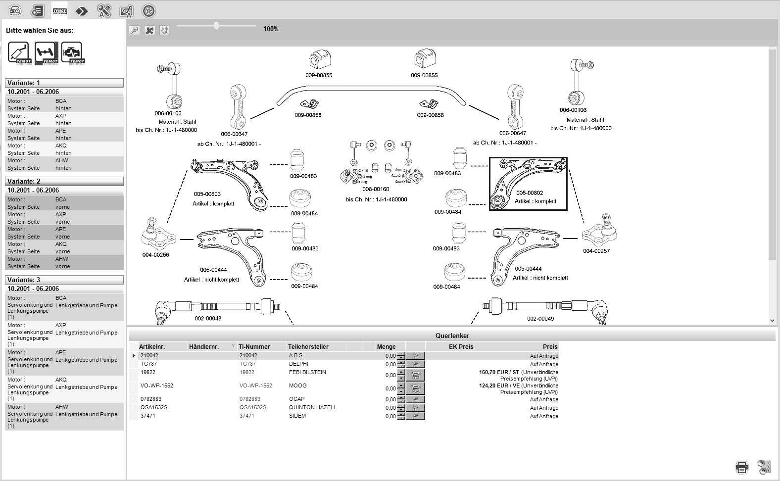 Screenshot TEMOT Grafische TeileIdentifikation (GTI)