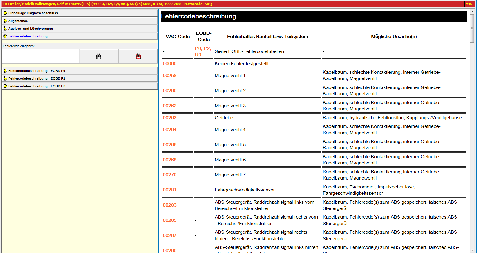 Autodata technical data: error codes - clutches - error code description