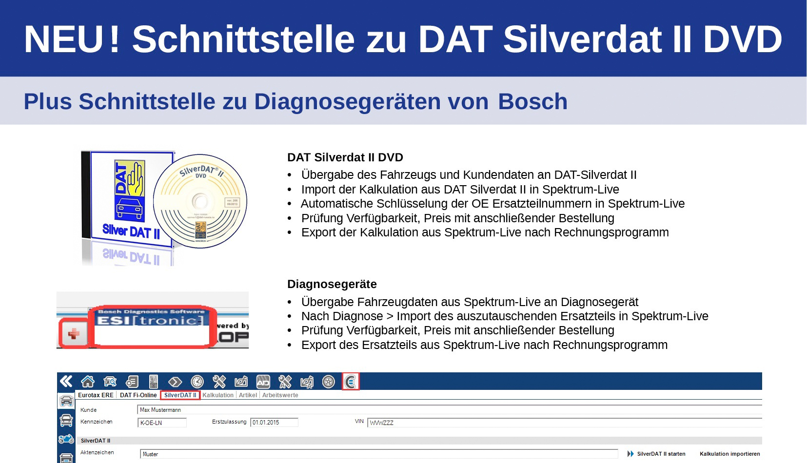 Datenübergabe an DAT Silverdat II DVD und Diagnosegerät Bosch