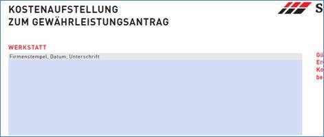 Garantieformular: Positionssumme