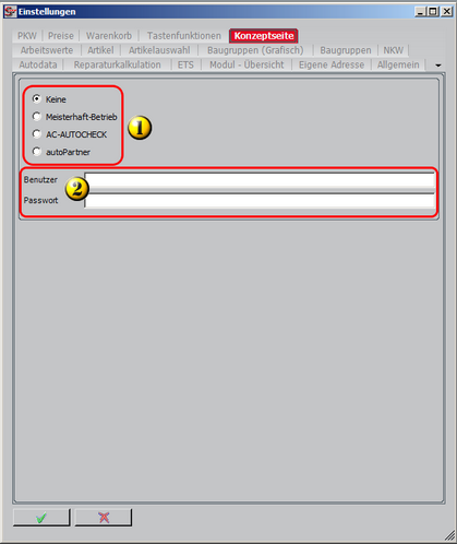 Einstellungen Werkstattkonzeptseiten