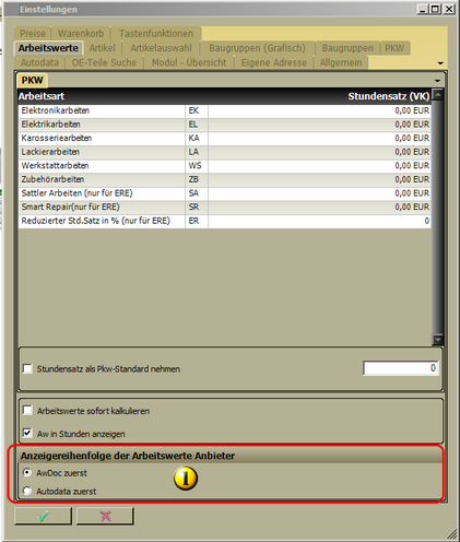 Anzeigereihenfolge der Arbeitswerteanbieter
