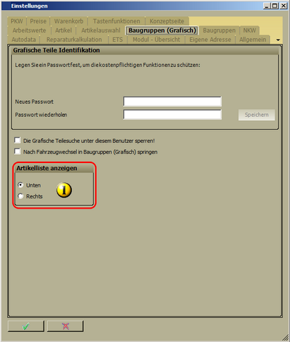 Einstellungen Position der Artikelliste