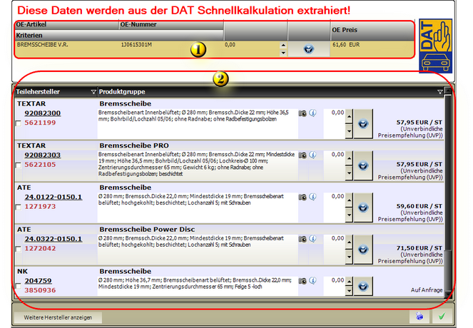 Schnellkalkulation mit OE und IAM Artikeln
