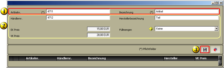 ausgefüllte Eingabefelder für eigenen Artikel