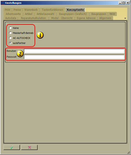 Einstellung Konzeptseite