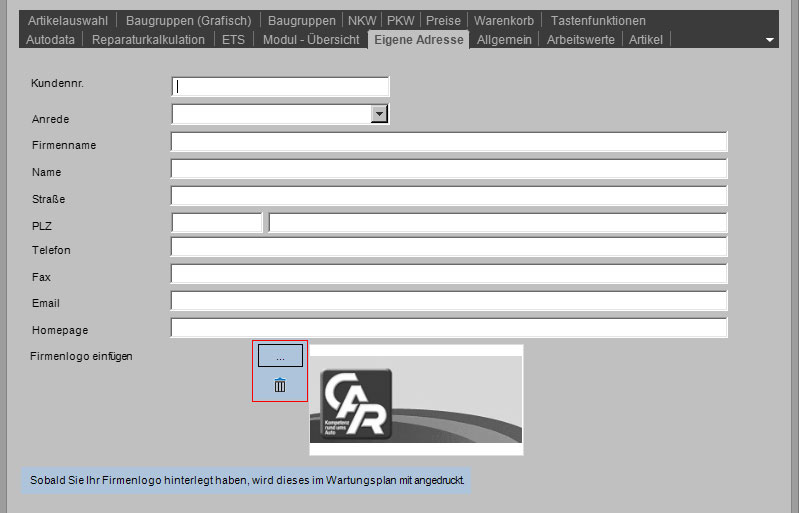 Einstellungen Eigene Adresse: Logo für Kostenvoranschlag einbinden