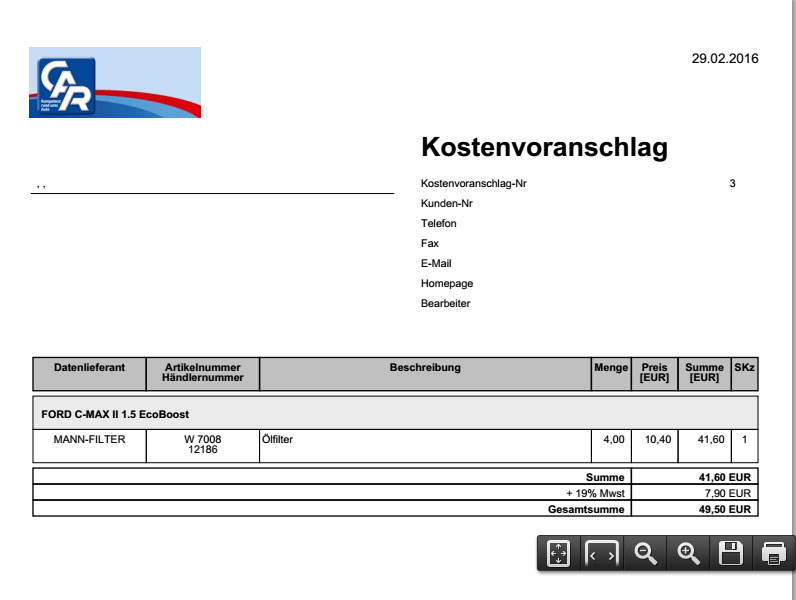 Kostenvoranschlag mit eingebundenem Logo