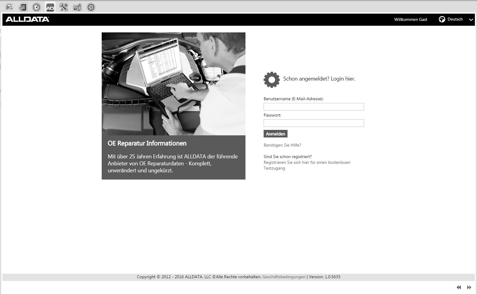 Screenshot ALLDATA Servicedaten/Inspektionsdaten