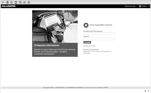 Screenshot ALLDATA Servicedaten/Inspektionsdaten