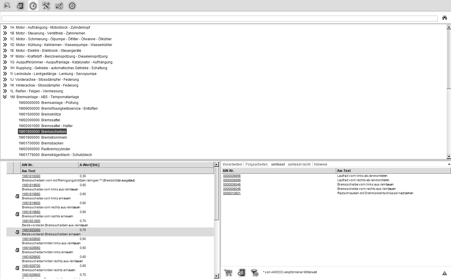 Screenshot AWDOC Arbeitswerte