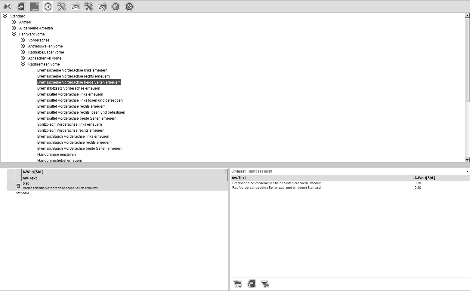 Screenshot TecRMI Arbeitswerte