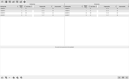 Screenshot Reifensuche mit KBA-Freigabedaten