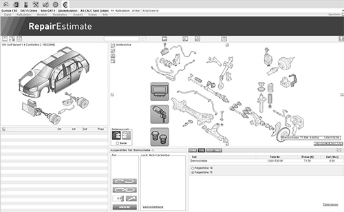 Screenshot Eurotax Schwacke(ERE) Reparaturkalkulation