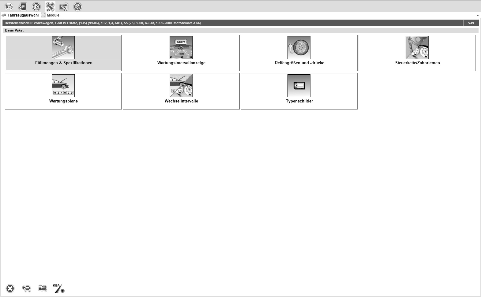 Screenshot Autodata Servicedaten/Inspektionsdaten