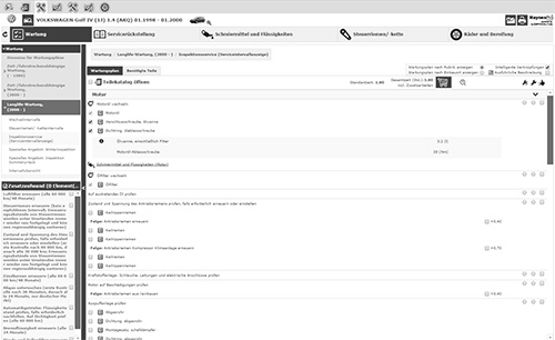 Screenshot Haynes Pro Servicedaten/Inspektionsdaten