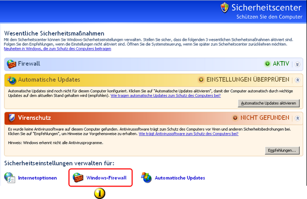 Sicherheitscenter Firewall